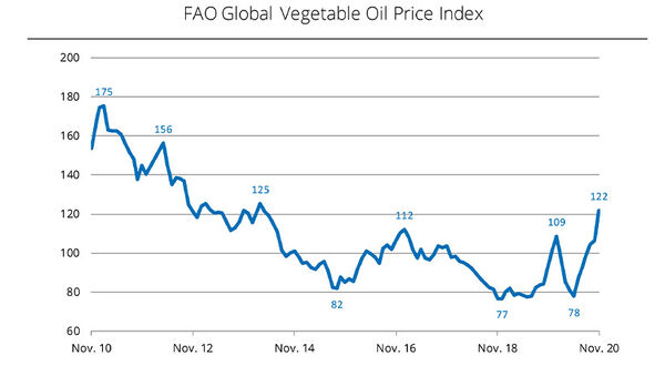 FAO vegetable oil price index hits multi-year high
