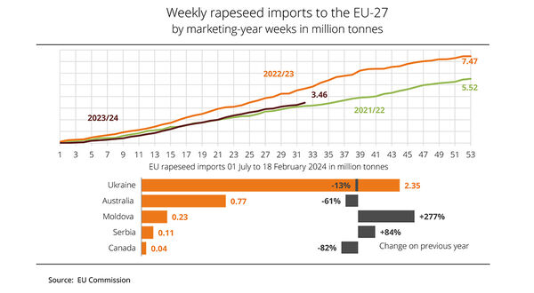 EU rapeseed imports fall to third below previous year’s level