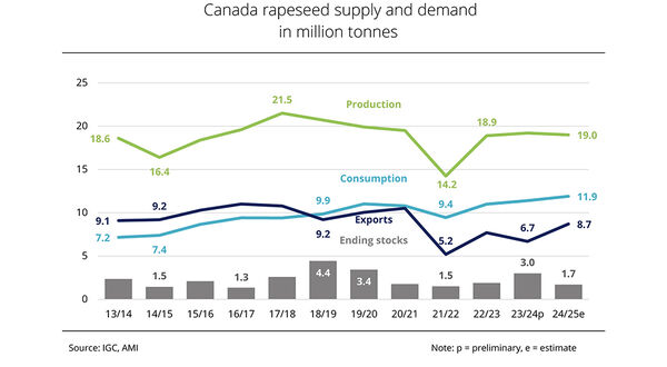 Canadian rapeseed exports expected to rise by 30%